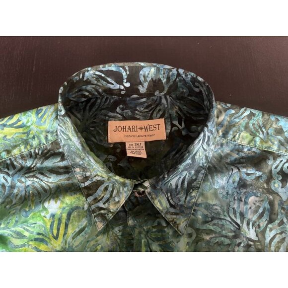 JOHARI WEST Shirt Men's 3XLT Tropical Short Sleeve Button Up Camp Hawaiian Green - Picture 3 of 6